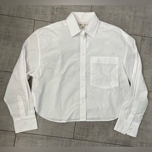 NWT Banana Republic Boxy Cropped Women’s Button Front White Shirt Medium $75